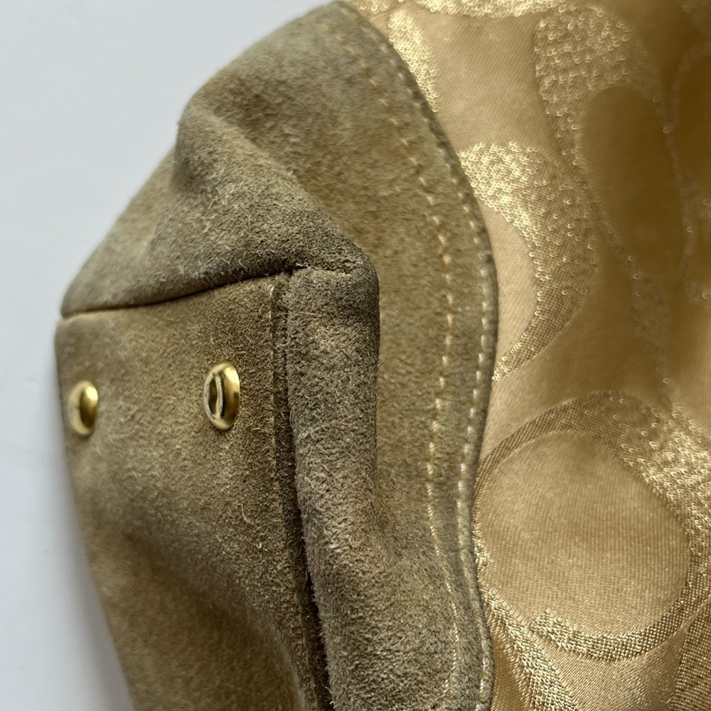 COACH Signature beaded Shoulder bag tote handbag beige gold canvas F06J-10390 - Picture 7 of 10